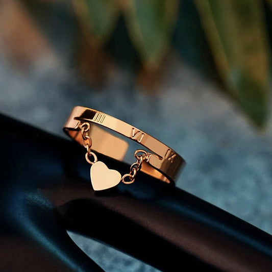 Roman Numeral Heart Chain Ring