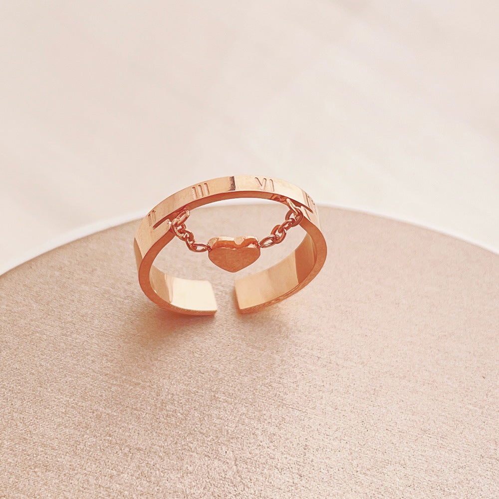 Roman Numeral Heart Chain Ring